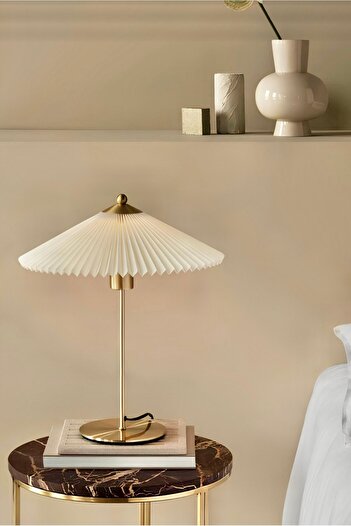 burenze Exclusive Collection Krem Şapka Tasarım Umbrella Abajur Eskitme Gold Sarı