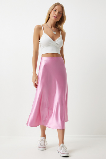Happiness İstanbul Pink Satin Women's Skirt - DD01144