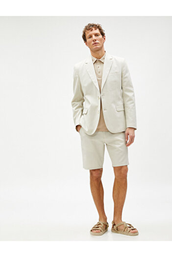 Koton Summer Jacket Blazer Linen Blend Buttoned with Pocket Detail