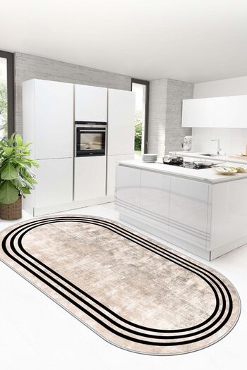 Confidence Home Makinede Yıkanabilir Kaymaz Taban Leke Tutmaz Bej Oval Mutfak Halısı Salon Halısı Ve Yolluk