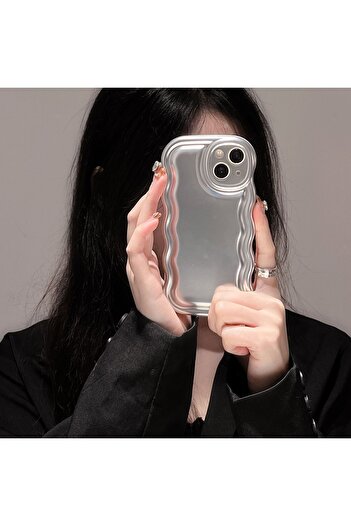 EDELFU iPhone 14 / 13 Compatible Silver Zigzag Puffer Case Matte Back Shockproof Silicone