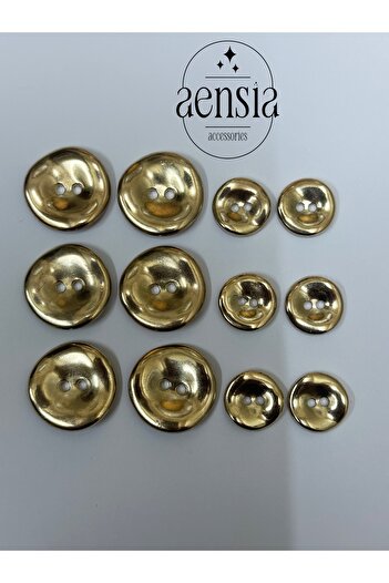 aensia GolD metal Button Set - CurveD anD CurveD, PerforateD 12 Pack (6 Large + 6 Small)