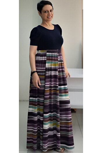 Mertcan Butik 6 Pieces Plum Patterned Viscose Skirt - Combed Cotton with Elastic Waist
