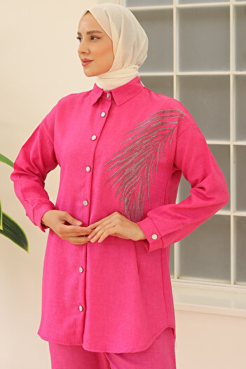 benguen Fuchsia 3870 Leaf Jewelled Linen Set