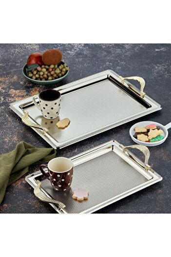 COOKCASE Rectangular Set of 2 Metal Trays - Platinum CKR3166