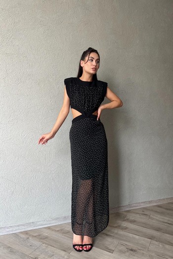 Seda Yalçın Atelier Πουά Μαύρο Φόρεμα - Με επένδυση και λεπτομέρεια παραθύρου
