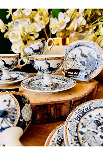 CASA DE BELLA Peacock Patterned 6 Person Bone China Coffee Cup