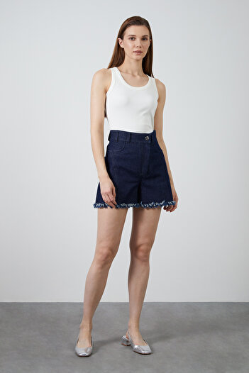 GİZİA Cut Out Detaylı Mavi Jean Şort
