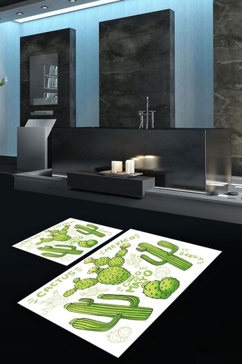 Kilimteks Digital Printed Non-Slip Washable Cactus Double Bathroom Set Toilet Seat, N-KLOZET-23-WHITE,