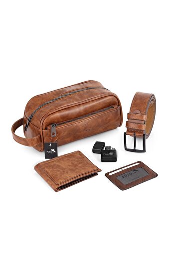 Polo Air Erkek El Çantası Cüzdan Kemer Kartlık Çakmak Set Taba Kombin CN-30-T