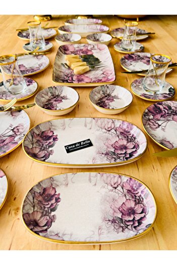 CASA DE BELLA Flower Patterned 66 Piece Luxury Breakfast Set for 12 People