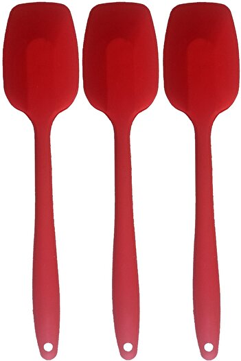 viarella Red Silicone 3-Piece Spoon Set - Heat Resistant, Fireproof and Scratchproof 27cm