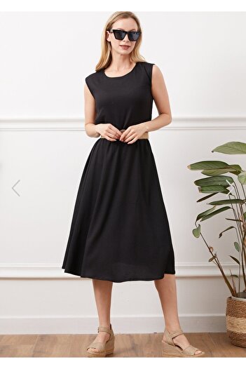 Alegante Rochie neagră cu curea Trend Zero Sleeve pentru femei