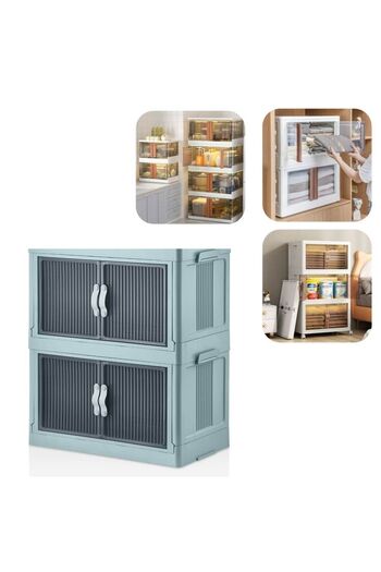 E-LİFE HOME 2'Li Katlanabilir Organizer Portatif Şık Görünümlü Çok Amaçlı Kapaklı Dolap Ve Saklama Kutusu mavi