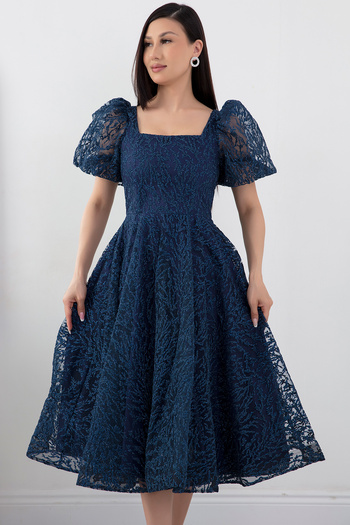 PULLIMM Glittery Tulle Square Collar Dress - 1491