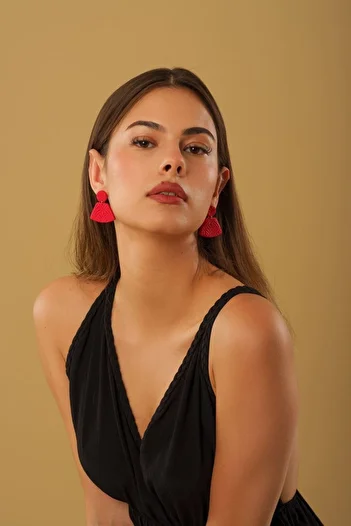 Gizy Store Red Patterned Polymer Women's Earrings - Clay Handmade