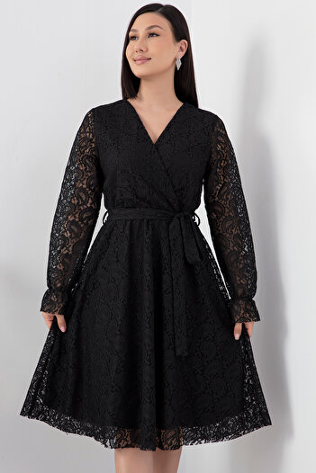 PULLIMM Lace Detailed Double Breasted Collar Midiboy Evening Dress - 13453