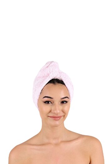 DensHaus 100% Cotton Powder Pink Plain Eponj Buttoned Towel Hair Drying Cap