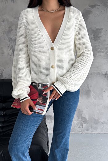 FEMELLE White Gold Buttoned Stripe Detailed Knitwear Cardigan - Women's, Standard Size