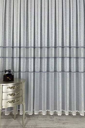 GOGOPERDE Dobby Gray Transitional Modern Tulle Curtain 1/2 Pleated Tulle Curtain