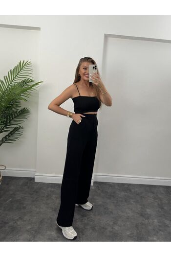 SanaHediyemVar Full Lycra Velcro Waist Palazzo black