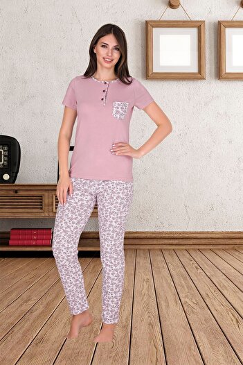 Sensu Women's Short Sleeve Pocket Pajamas Set Pj3010