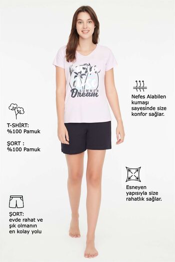 Mod Collection - Γυναικείο Σετ σορτς με ροζ V-λαιμόκοψη