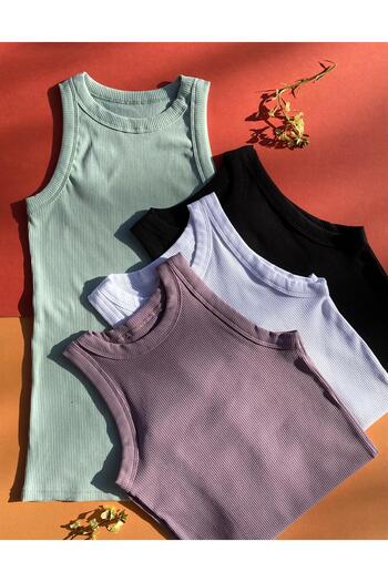 VicTroy Ribbed Cotton Women's Tank Top - Halter Collar, 4-Piece Lycra