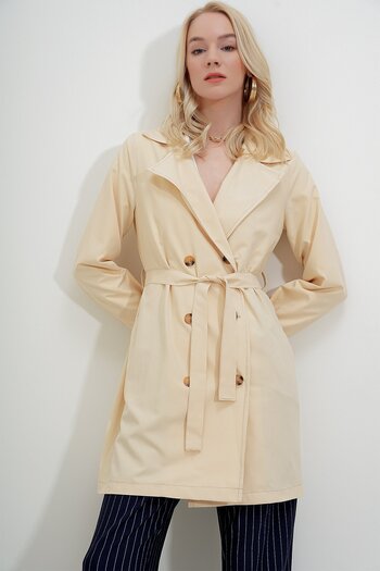 HAKKE Seasonal Double-breasted Collar Trench Coat