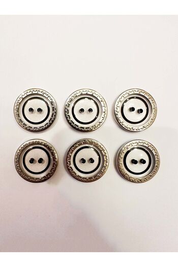 aensia Transparent Metalized Black Circle Detailed Straight Hole Polyester Button Coat Jacket Button-Pack of 6