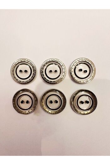 aensia Transparent Metalized Black Circle Detailed Straight Hole Polyester Button Coat Jacket Button-Pack of 6