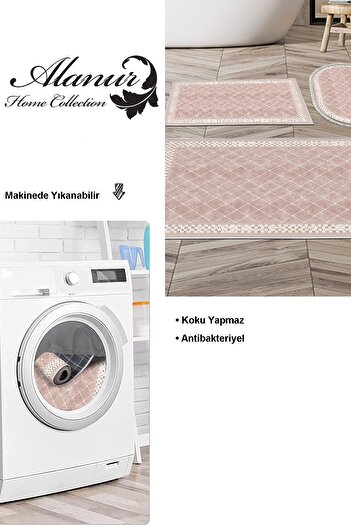 Dekoreko Dijital 3 Lü Banyo Takımı Star Pamuk Kaymaz Taban Karışık Oval Modern Krystalyn Pudra