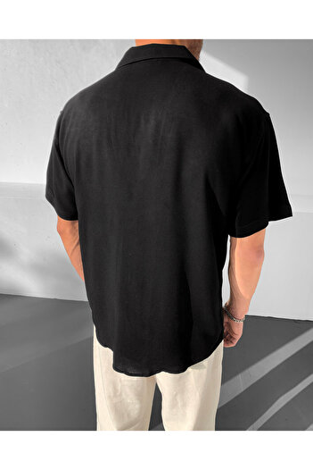 NO1 KONSEPT Basic Black Viscose Short Sleeve Shirt