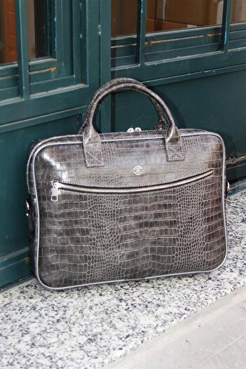 QUB ŞEKER Servietă unisex gri pentru laptop Crocodile de 15 și 15,6 inchi