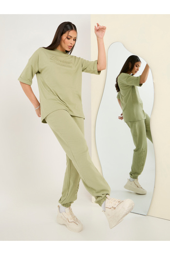 Styli Oversized Drop Shoulder Embossed Print T-Shirt & Jogger Co-Ords