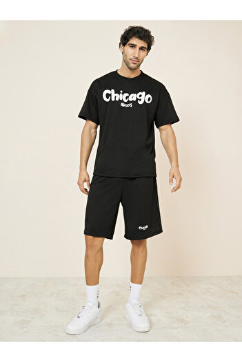 Styli City Print Oversized Terry T-Shirt & Shorts Co-Ord Set