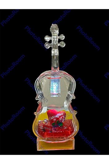 Mnk HEDİYELİK KEMAN ŞEKLİNDE AŞK TEMALI LEDLİ VE PİLLİ SIVI DOLU FONUS 7X18 CM BOYUTLARINDA