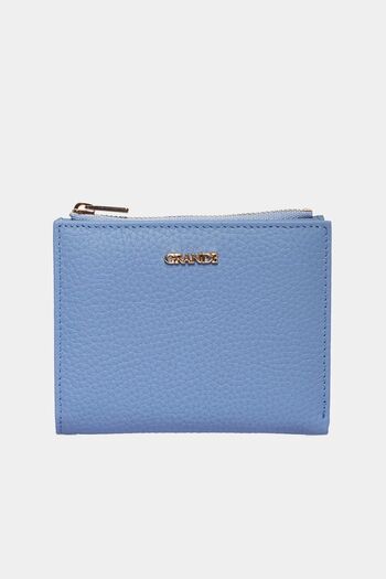 Grande 2805 Genuine Real Leather Snap Fastener Zippered Women's Wallet Flother Baby Blue