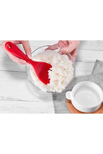 TARIK HOME 2 Red Silicone Mixing Spoons - 22.5 cm Extra Hard, Fireproof and Scratch-Proof