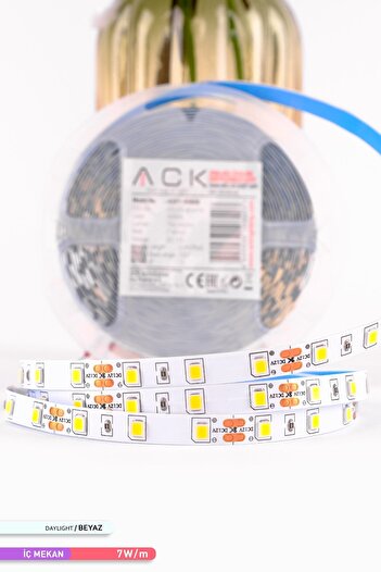 ACK Şerit Led 60 Led'li 6500k Beyaz Işık 12 VOLT 5 Metre, Led Şerit Işık