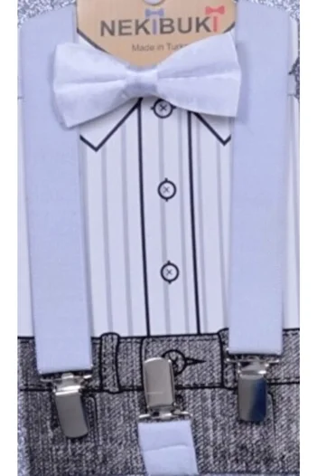 NEKİBUKİ White Trouser Suspender Bow Tie Set 1-9 Years