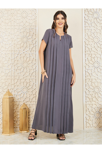 Styli Box Pleats Short Sleeves A-Line Jalabiya