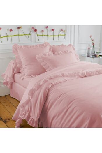 makiteks 100% Cotton Frilly Ornamental Stitched Light Pink Single Duvet Cover and Pillowcase Set