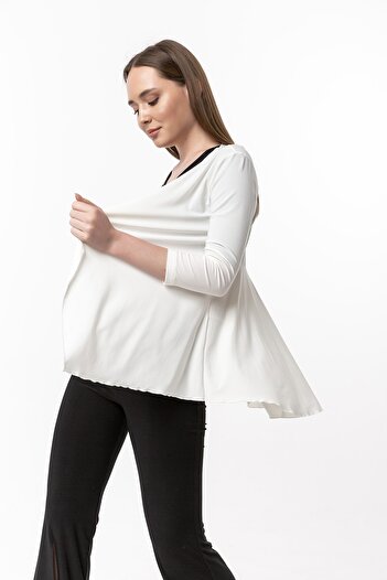 Laranor Women's Ecru Back Flounce Cardigan 19L6561