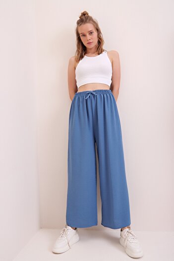 Trend Alaçatı Stili Women's Indigo Elastic Waist Relaxed Cut Aerobin Trousers
