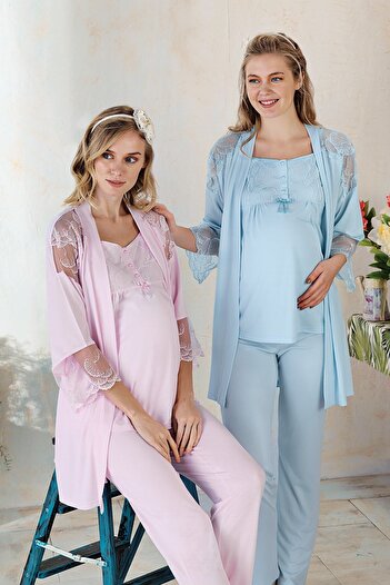 Fantasy Pink Color 3-Piece Maternity Pajama Set