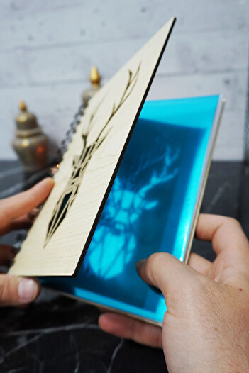 markcat Wooden Covered Deer Figure Notebook - Unlined - Daily Agenda - A5 Memory Book