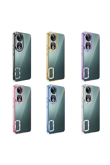 Rivor Huawei Honor 90 İçin Kılıf Kamera Korumalı Kenarlar Renkli Şeffaf Logo Gösteren Parlak Kapak