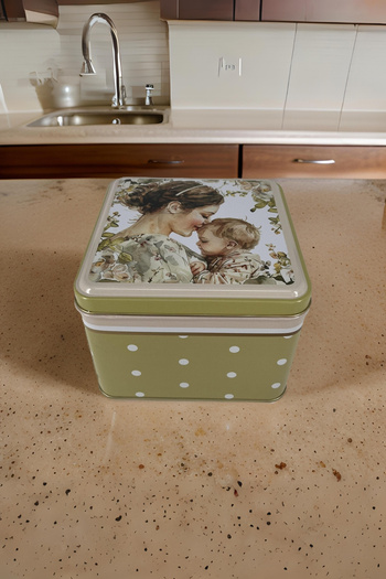 EVLE Mom Patterned My Dear Square Metal Storage Container - 15.8 x 15.8 x 8.7 cm, 2.2 lt