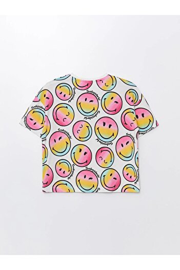 LC Waikiki LCW Kids Bisiklet Yaka SmileyWorld Baskılı Kız Çocuk Crop Tişört